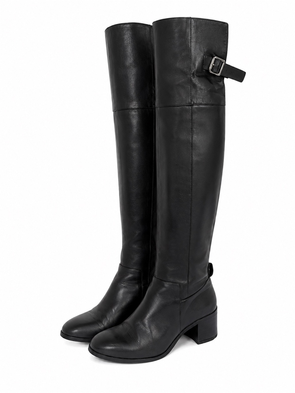 Zara Black Leather Over the Knee Boots OTK Pull On Riding Boots Size 36/ US 6